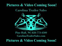 Turquoise twin-horse logo on black with decorative lines and the message 'Pictures & Video Coming Soon!' for Carolina Trailer Sales, Pine Hall, NC, 828-773-4500, CarolinaTrailerSales.com.